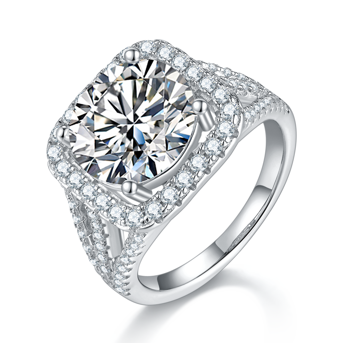 Classic square bag S925 silver plated platinum moissanite diamond women's ring 5.0 carats D-class